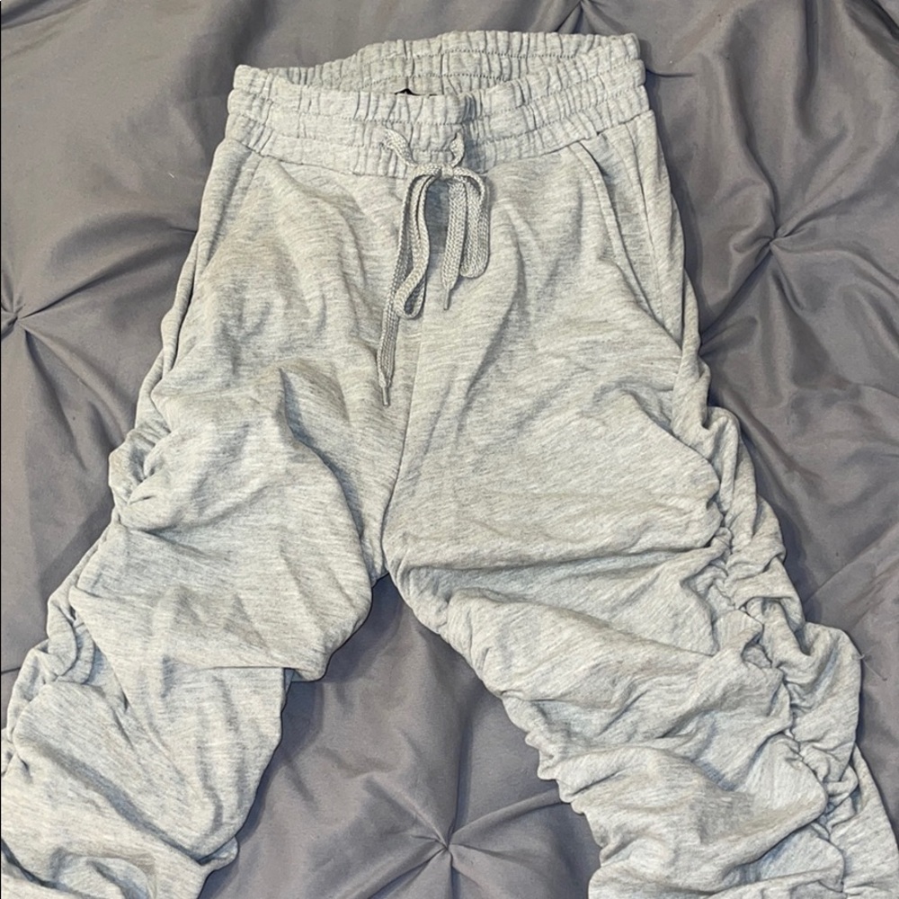 Grey stacked pants